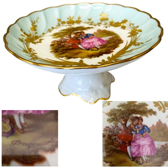 Vtg Limoges Signed Hand Painted Scene Footed Pedestal Candy Dish Courting Couple - Picture 1 of 16